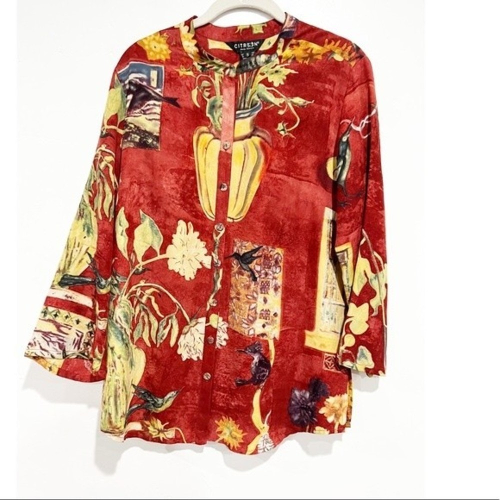 Citron Hummingbird Silk Blouse